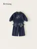 Bangxuan Ropa Infantil Niños Sudadera con Estampado de Lazo Conjunto de Dos Piezas Cubrepañal Pantalones Rectos Conjunto de Dos Piezas para Niñas Moderno