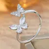 Anillo Ajustable Cruz Mariposa Luo Chen para Mujer, Plata, Completamente Incrustado con Circonitas Cúbicas Redondas Pequeñas y Diamantes Ojo de Caballo, Joyería de Lujo Ligero