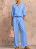 2026 Verano Nuevo Moda Casual Cruzada Europea y Americana para Mujer Holgado Color Sólido Cremallera Cuello Redondo Pantalones de Pierna Ancha Conjunto para Mujer