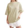 2024 Ropa de Mujer Europea y Americana Transfronteriza Verano Nuevo Estilo Simple Hogar Casual Camiseta de Rayas con Cuello Redondo y Manga de Cinco Cuartos