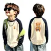 Camiseta Térmica de Forro Polar para Niños Otoño Invierno Niños Elegante Dibujos Animados Cuello Redondo Cálida Manga Larga para Niños Medianos y Mayores Mangas Raglán