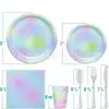 Nuevo en stock tema escamas de pez sirena plato de papel vaso de papel servilleta juego de vajilla suministros para fiesta