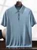 26 Estilo Fino de Verão 100% Lã Fina Camisa Polo Masculina de Manga Curta Camiseta de Fio Yangzi Gola Polo Casual