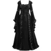 Vestido Largo Medieval Europeo y Americano de Color Sólido de Cintura Alta con Capucha y Cordones Vestimenta de Temperamento para el Trabajo Falda de Gran Oscilación Cantidad a Discutir