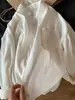 Camisa Oversized Minimalista com Gola Polo Fina para Mulheres, Verão 2026, Roupa de Exterior Respirável de Linho com Proteção Solar Manga Longa