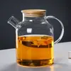 Bule de Vidro Borossilicato Alto Jarra de Suco Chaleira de Água Fria Aquecimento em Chamas Abertas Chaleira com Tampa de Bambu Chaleira Doméstica para Água Fria Chaleira de Chá com Flores