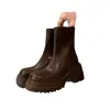 Piel súper suave~Botas Martin negras vintage de piel suave con suela gruesa para mujer, que aumentan la altura, diseño simple con cremallera trasera, tacón grueso, botas vintage ajustadas