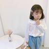 Camisa infantil de manga comprida nova para primavera e outono, camisa com gola de renda, camisa lisa de cor sólida, camisa de boneca, uma geração de cabelo