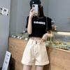 Shorts Jeans Off-White Verão Feminino Quadril em Pera Cobertura do Quadril Aparência Emagrecedora 2023 Novo Fino Cintura Alta Linha A Perna Larga Calças