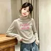Camiseta de Manga Larga de Felpa para Niñas Ropa Infantil Versátil Otoño/Invierno Nuevo Estilo Niños Medianos y Grandes Cuello Semialto Camiseta Interior Rayada