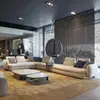 Sofá minimalista italiano estilo crema, tapicería de tela para espacios pequeños, sofá curvo de esquina Ermann para sala de estar y dormitorio
