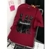 Algodão pesado de 190g marca de moda vermelho rosa três cães pretos camiseta de manga curta design masculino e feminino senso de design nicho top de casal
