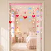 Cortina de Porta de Pelúcia com Laço Dreamy Legend Sem Furos com Motivos de Coração e Estrela, Cortina Pendurada com Pompons para Quarto, Corredor e Divisória
