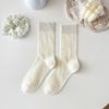 Meias Estilo Ballet com Laço, Meias de Meia Panturrilha Vazadas para Mulheres, Meias Slouch Doces Brancas Finas e Respiráveis de Verão