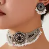 1 Juego de Moda Retro Estilo Étnico Pedrería Ala Borla Exagerado Temperamento Conjunto de Joyería de Collar y Pendientes para Mujer