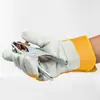 Guantes de Soldadura de Piel de Vaca de Cuello Amarillo Cortos Reforzados Anti-Costura Guantes de Protección Laboral Guantes de Trabajo para Soldador Aislantes del Calor y Resistentes a Altas Temperaturas