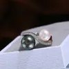 Accesorios DIY Anillo de Perla de Plata de Ley S925 con Sensación de Alta Gama Montura en Blanco Anillo de Dedo Doble Perla de Lujo Ligero Accesorios de Montura 6-9mm