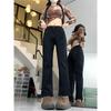 Jeans Rectos Talla Grande para Mujer 2024 Otoño Nuevos Explosivos Negro chica rellenita Cintura Alta Pantalones Tubo Pequeños de Nueve Puntos