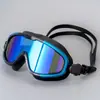 Gafas de natación de montura grande de moda electrochapadas al por mayor, gafas de natación impermeables de alta definición para adultos, equipo de natación de silicona, venta directa del fabricante