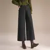 Pantalones de lana de pierna ancha para otoño e invierno, holgados y estilizados, para mujeres petite, pantalones casuales rectos cropped con forro polar