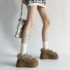 Moda Estilo Coreano Veludo Grosso Solado Grosso Sapatos de Algodão Femininos 2026 Inverno Novo Quente Confortável Slip-on Aumento de Altura Antiderrapante Sapatos Birkenstock