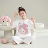 Pijama infantil para meninas, verão, manga curta, calça cropped, fino, cartoon, fofo, menina, para ar condicionado, conjunto de casa