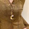"Sol y Luna Brillan Juntos" Collar Vintage de Cuerda de Cera con Estrella Creciente Cadena Ajustable Versátil para Suéter de Otoño e Invierno