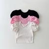 Ropa para niños niñas verano color sólido tirantes cruzados manga abullonada algodón casual top manga corta