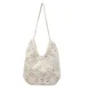 Nova bolsa de palha floral de ombro único, bolsa de algodão trançado da moda para mulheres, bolsa de praia grande para férias, bolsa feminina