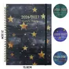 Caderno A5 pautado 2026-2027 planejador semanal em inglês transfronteiriço com padrão de estrelas e floral, design simples, logotipo personalizável