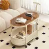 Mesa de Centro Móvel Santang Estilo Creme Sala de Estar de Apartamento Pequeno Mesa Lateral para Sofá de Casa com Rodas Mini Mesa Redonda de Vidro