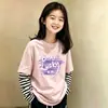 Camiseta de manga larga para niña 2026 nuevo estilo de otoño, top a rayas de algodón puro elegante y lindo con un diseño de dos piezas simulado