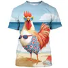 2024 comercio exterior transfronterizo verano nuevo gallo europeo y americano impresión digital 3D manga corta cuello redondo camiseta top para hombre