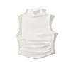 Camiseta Chaleco Sin Mangas Sexy Caliente para Mujer con Cuello Alto y Diseño Plisado Verano Delgado Corto