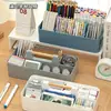 Caja de Almacenamiento de Papelería para Escritorio, Organizador Portátil para Almacenamiento de Marcadores, Caja de Almacenamiento de Madera Multicolor para Papelería y Diario