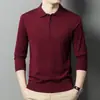 Camisa polo de manga larga de lana finamente hilada para hombre, alta elasticidad, ligeramente estructurada, resistente a la deformación, para primavera y otoño, tejido de punto de alta calidad para hombre, capa base