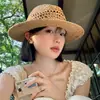 Sombrero Panamá Retro Francés, Sombrero Tejido de Moda para Mujer, Sombrero de Ala Ancha para Vacaciones de Verano en la Costa, Sombrero de Sol con Protección Solar