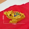 Sapo Dorado de Tres Patas con Oro Arena y Diamante Completo Artesanía Hueca Tallada, una Mascota de Té Mordedora de Dinero, Adorno Metálico para Escritorio de Oficina
