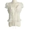 Camisa de Manga Corta con Volantes y Pliegues para Mujer de Moda Juvenil de Gama Alta de Dongdaemun, Corea