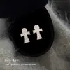 Pendientes de botón con forma de cruz microincrustados de circonita, estilo dulce y fresco, pendientes de personalidad de nicho con temperamento de moda, pendientes de lujo ligero de alta gama para mujer