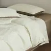 Juego de Cuatro Piezas de Algodón Jacquard Fresco 100S, Funda Nórdica Tejida Gruesa Teñida en Hilo de Algodón Puro, Sábana Plana, Sábana Ajustable, Ropa de Cama Pequeña Estilo Americano