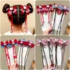 Accesorios para el Cabello de Niña Gato Kt Color Rojo y Azul Contrastante Clips Trenzados para el Cabello de Niños Clips para el Cabello de Niña Pequeña con Diseño de Cuadros de Dibujos Animados Tocado para la Parte Posterior de la Cabeza