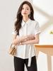 Camisa Negra de Manga Corta para Mujer 2023 Verano Nueva Moda Versátil Camisa Profesional Elegante Ajustada a la Cintura Camisa de Gasa