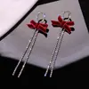 Pendientes Elegantes de Lazo de Terciopelo de Alta Calidad 2024 Nuevos Pendientes con Pasador de Plata Pendientes Largos con Borlas de Nicho para Mujer