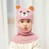 Gorro infantil, estilo Lei Feng, bufanda de una pieza de invierno, gorro de Navidad, diseño de oso lindo, gorro de punto que cubre la cara, gorro cálido con forro de vellón