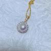 Colgante de Perla Real de Agua Dulce con Luz Natural Oro Diamante Completo Hebilla Universal de Doble Propósito con Apertura Colgante para Mujer