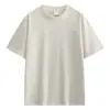 Camiseta holgada de manga corta de algodón peinado puro de 230 g para hombre, con hombros descubiertos, color blanco puro, estilo americano, de manga corta pesada.