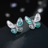 Brincos de Borboleta Esmaltados Originais em Cores Gentis Retro Contrastantes com Zircônia Microincrustada em Liga de Cobre e Agulhas de Prata S925, Brincos Versáteis