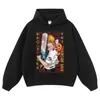 Moletom com estampa vintage desgastada e lavado, corte solto retrô, plus size, adequado para uso diário, moletom unissex