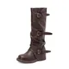 Botas western Martin de suela gruesa con hebilla para mujer, nuevo modelo 2026, botas hasta el suelo, botas fruncidas de tacón de plataforma, botas de caña media para pantalones